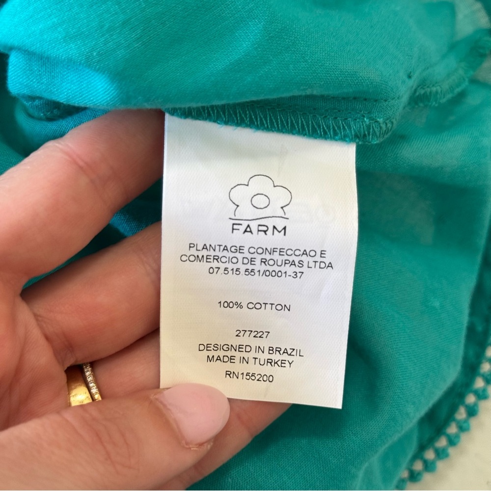 Farm Rio Anthropologie Color Block Teal Swiss Dot Wrap Blouse - Picture 5 of 6